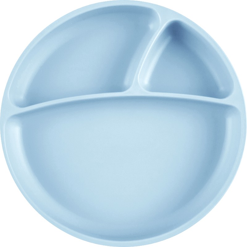 Assiette bébé en silicone avec ventouse gris pétrole - Babyfive Maroc