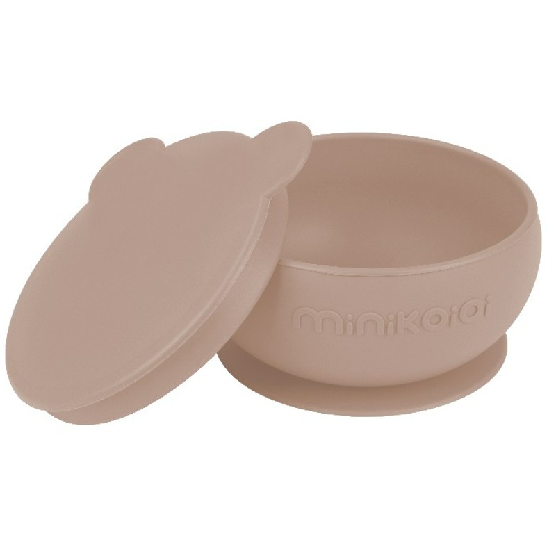 MINIKOIOI BOL AVEC COUVERCLE ET VENTOUSE POUR BEBE EN SILICONE – BEIGE REF  : 101080008 – MESAYOU