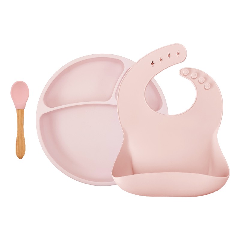 MINIKOIOI SET BEBE EN SILICONE : ASSIETTE BAVOIR CUILLERE ROSE REF :  101070020 – MESAYOU