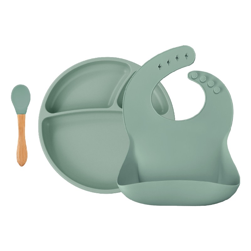 Assiette bébé à ventouse en silicone - Vert amande