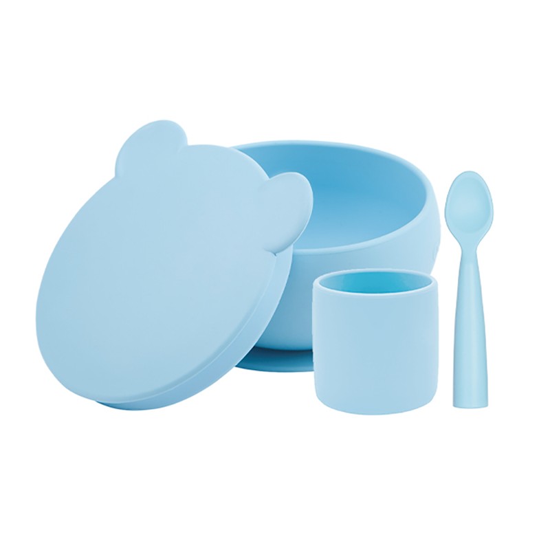 MINIKOIOI SET EN SILICONE : BOL GOBELET CUILLERE BLEU REF : 101070056 –  MESAYOU