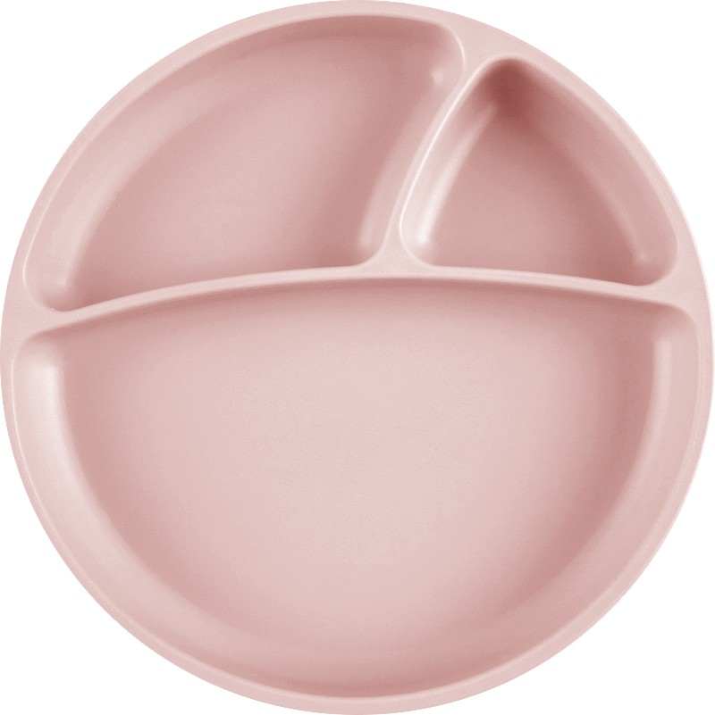 Assiette à compartiments ventousée et cuillère en silicone Rose et