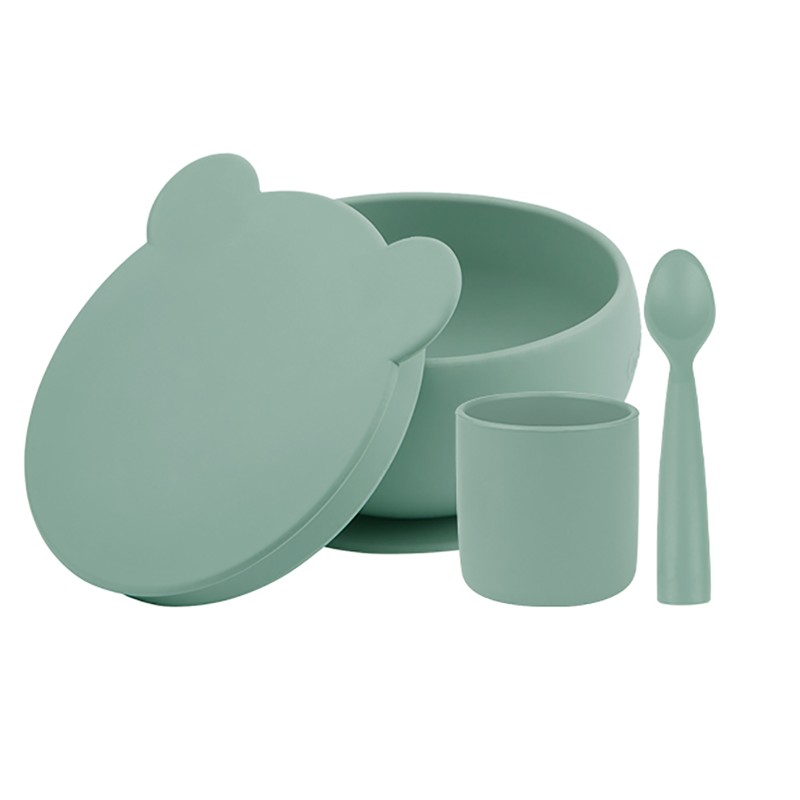 MINIKOIOI SET EN SILICONE : BOL GOBELET CUILLERE – VERT RIVIERE REF :  101070058 – MESAYOU